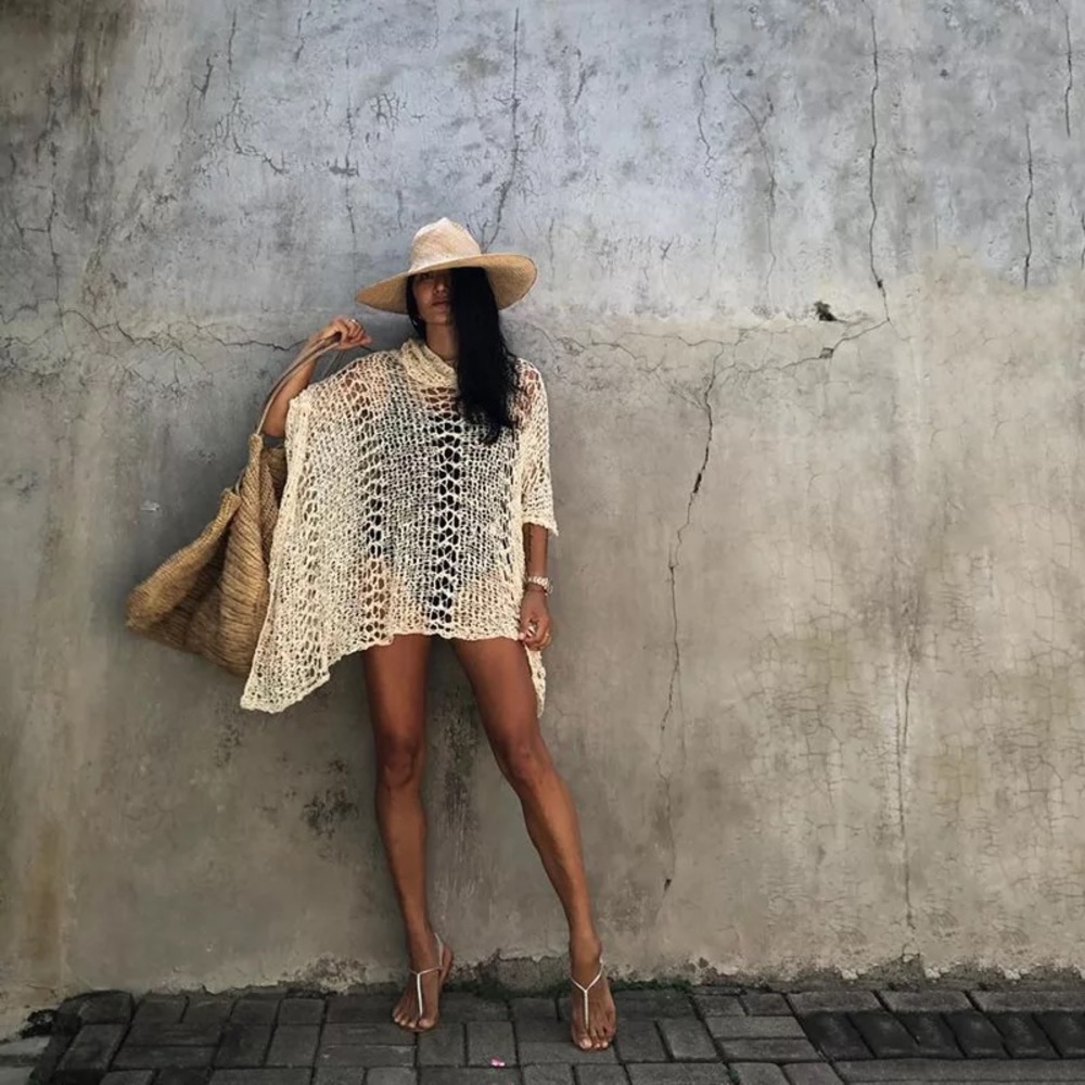 Coogie Knitted Crochet Beach Cover up Tunic Kimono - Picture 2 of 5